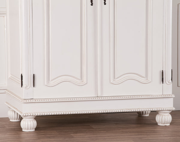 Wooden Carved French Chateau White Double Armoire – view 11