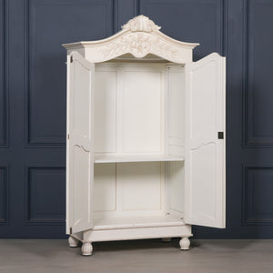 Wooden Carved French Chateau White Double Armoire – view 8