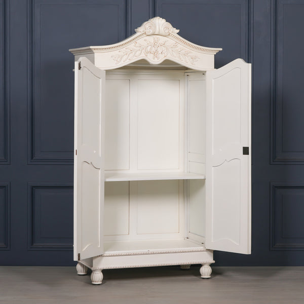 Wooden Carved French Chateau White Double Armoire – view 8