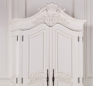 Wooden Carved French Chateau White Double Armoire – view 10