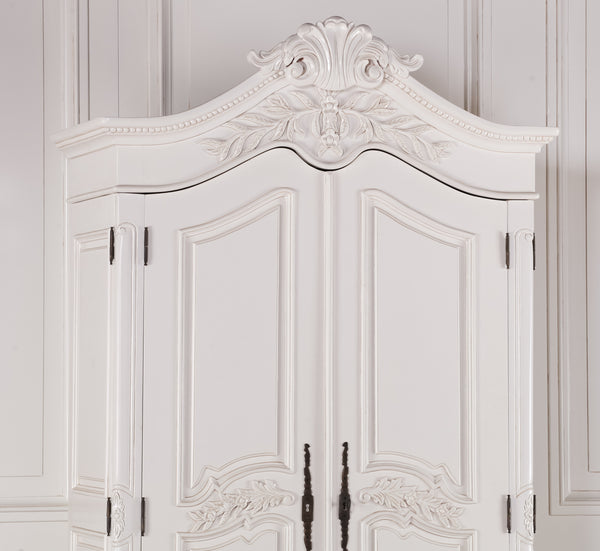 Wooden Carved French Chateau White Double Armoire – view 10