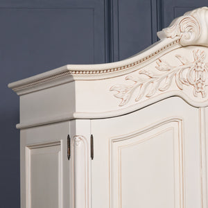 Wooden Carved French Chateau White Double Armoire – view 4
