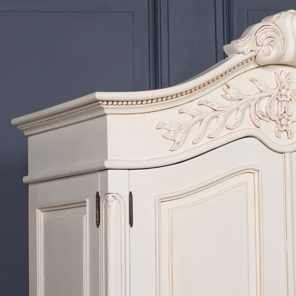 Wooden Carved French Chateau White Double Armoire – view 4