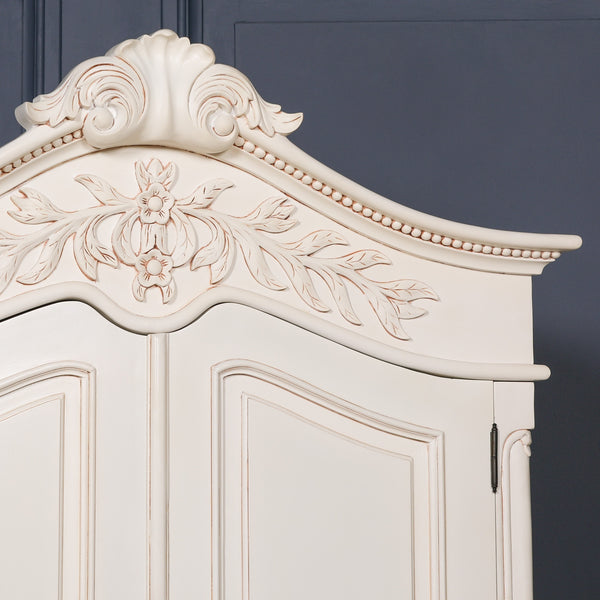 Wooden Carved French Chateau White Double Armoire – view 5