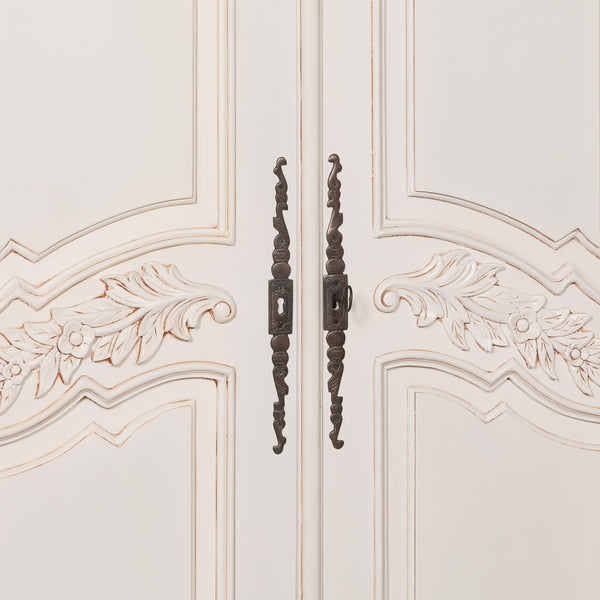 Wooden Carved French Chateau White Double Armoire – view 7