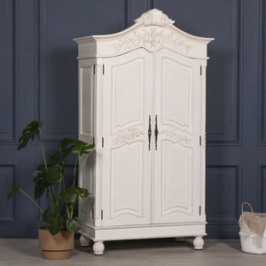 Wooden Carved French Chateau White Double Armoire – view 1