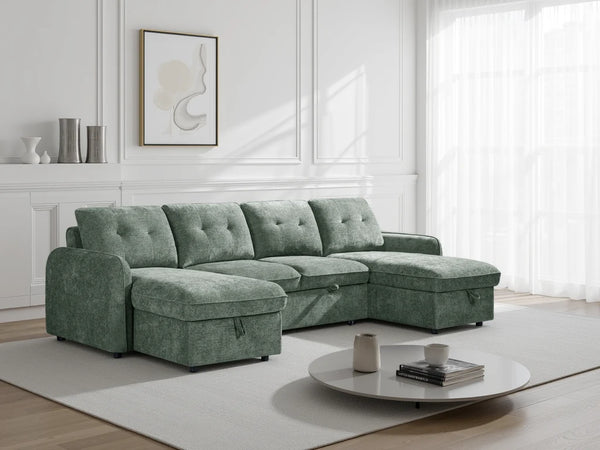 Moscow U Shape Corner Sofabed – Dark Teal, Sage Green, Beige & Grey Sofa