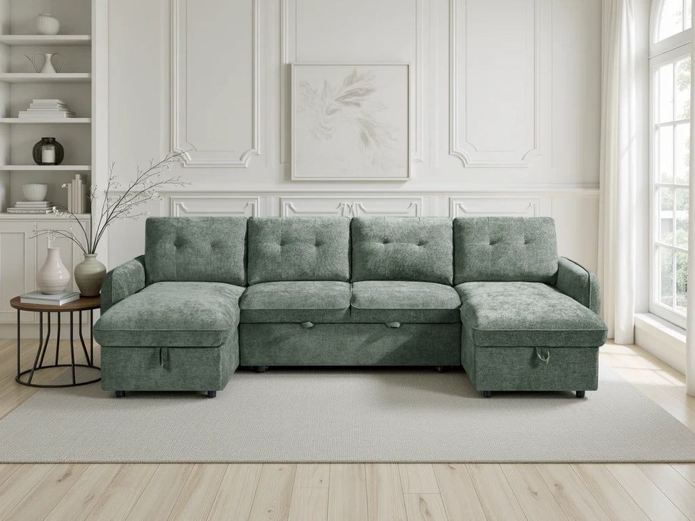 Moscow U Shape Corner Sofabed – Dark Teal, Sage Green, Beige & Grey Sofa