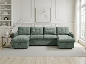 Moscow U Shape Corner Sofabed – Dark Teal, Sage Green, Beige & Grey Sofa