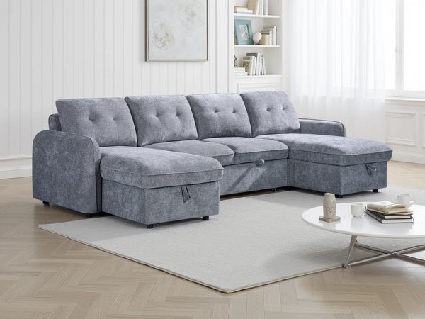 Moscow U Shape Corner Sofabed – Dark Teal, Sage Green, Beige & Grey Sofa