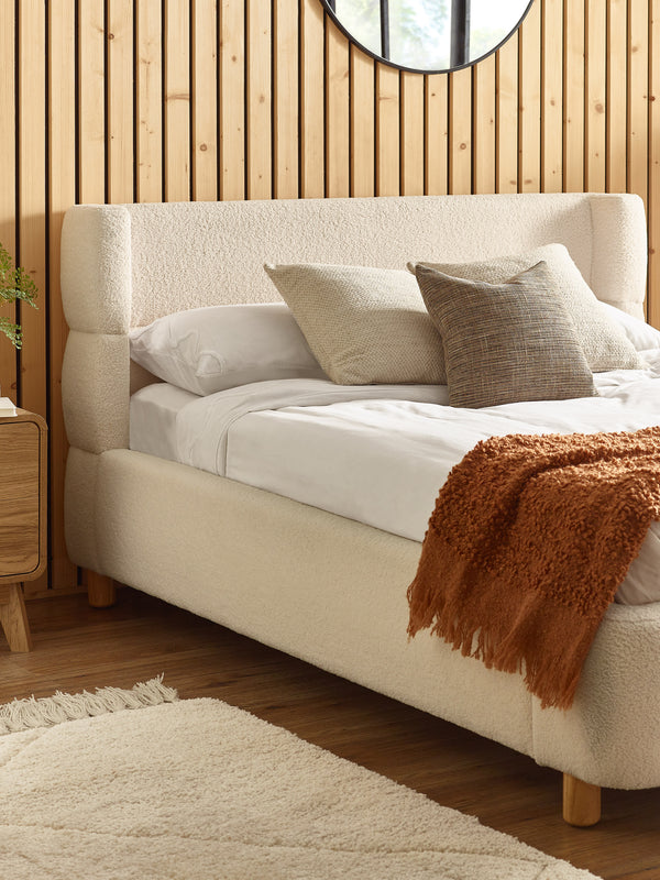 Oberon Cream Boucle Upholstered 135 cm Double Bed - Living with Luxury