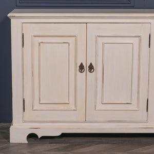 Distressed Aged White Brush Painted Classical Sideboard – view 3