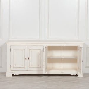 Distressed Aged White Brush Painted Classical Sideboard – view 12