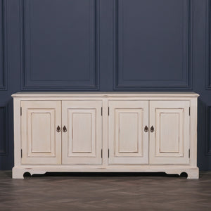 Distressed Aged White Brush Painted Classical Sideboard – view 5