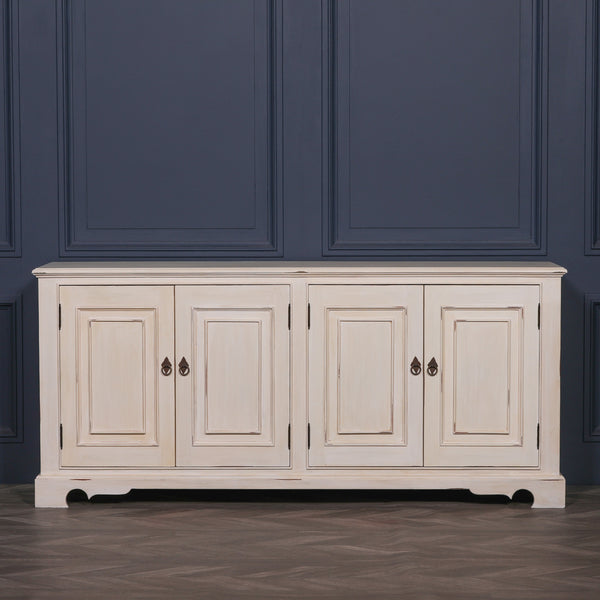 Distressed Aged White Brush Painted Classical Sideboard – view 5