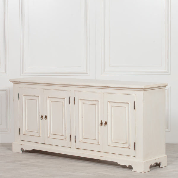 Distressed Aged White Brush Painted Classical Sideboard – view 10
