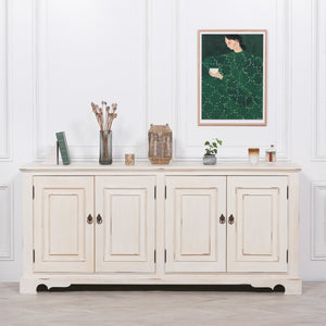 Distressed Aged White Brush Painted Classical Sideboard – view 6