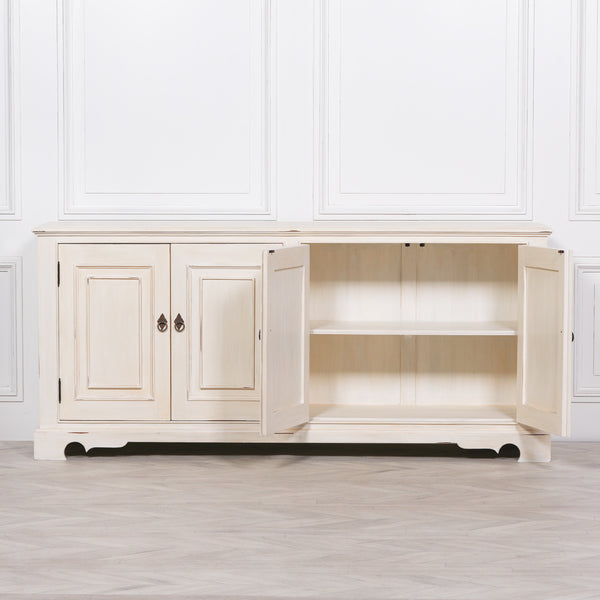 Distressed Aged White Brush Painted Classical Sideboard – view 8