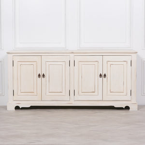 Distressed Aged White Brush Painted Classical Sideboard – view 9