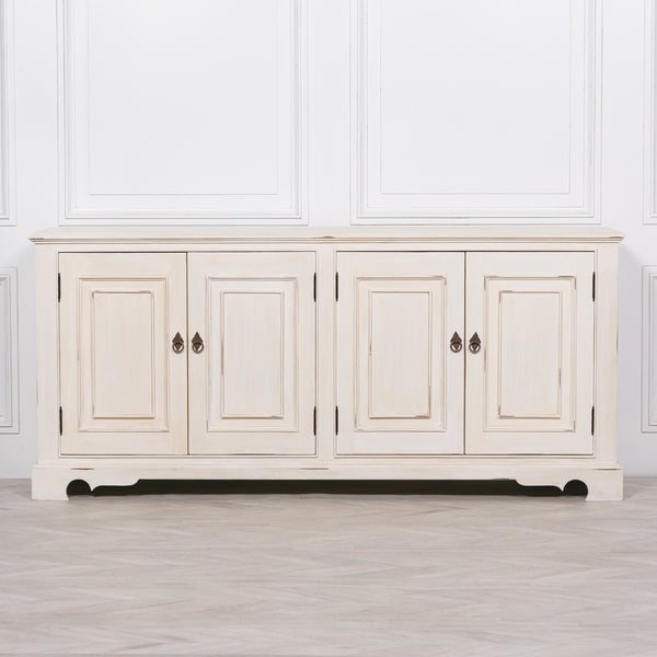 Distressed Aged White Brush Painted Classical Sideboard – view 9