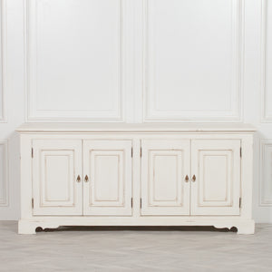 Distressed Aged White Brush Painted Classical Sideboard – view 11