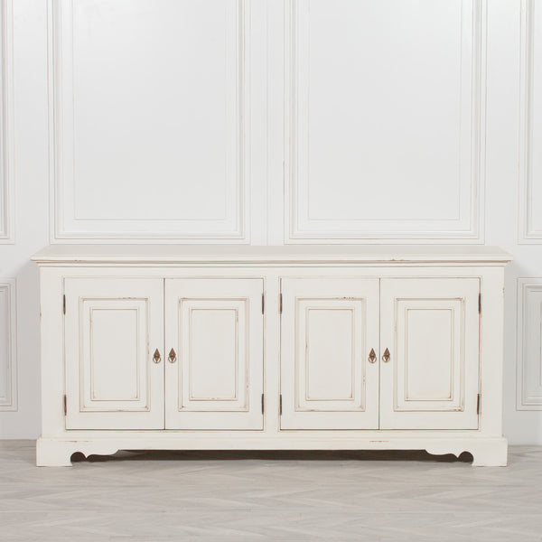 Distressed Aged White Brush Painted Classical Sideboard – view 11