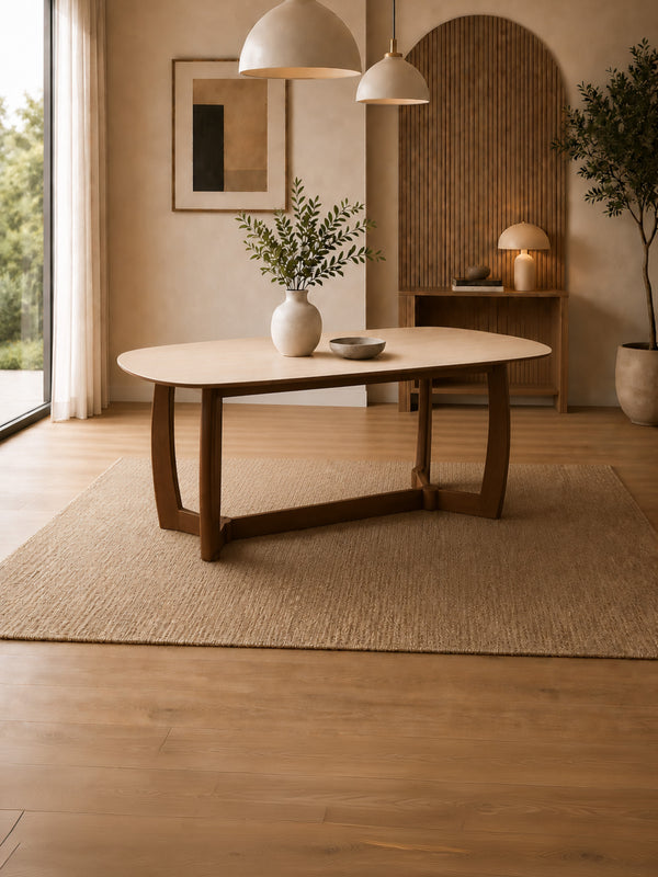 Portland 6 Seater Rectangular Dining Table - Walnut Effect/Sintered Stone - Living with Luxury