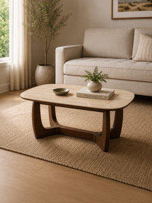 Portland Rectangular Coffee Table - Walnut Effect/Natural Stone - Living with Luxury