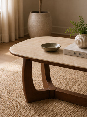 Portland Rectangular Coffee Table - Walnut Effect/Natural Stone - Living with Luxury