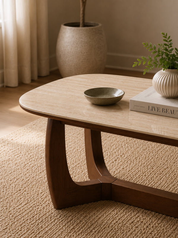 Portland Rectangular Coffee Table - Walnut Effect/Natural Stone - Living with Luxury