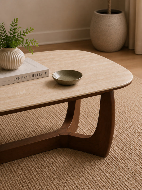 Portland Rectangular Coffee Table - Walnut Effect/Natural Stone - Living with Luxury
