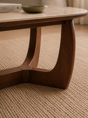 Portland Rectangular Coffee Table - Walnut Effect/Natural Stone - Living with Luxury