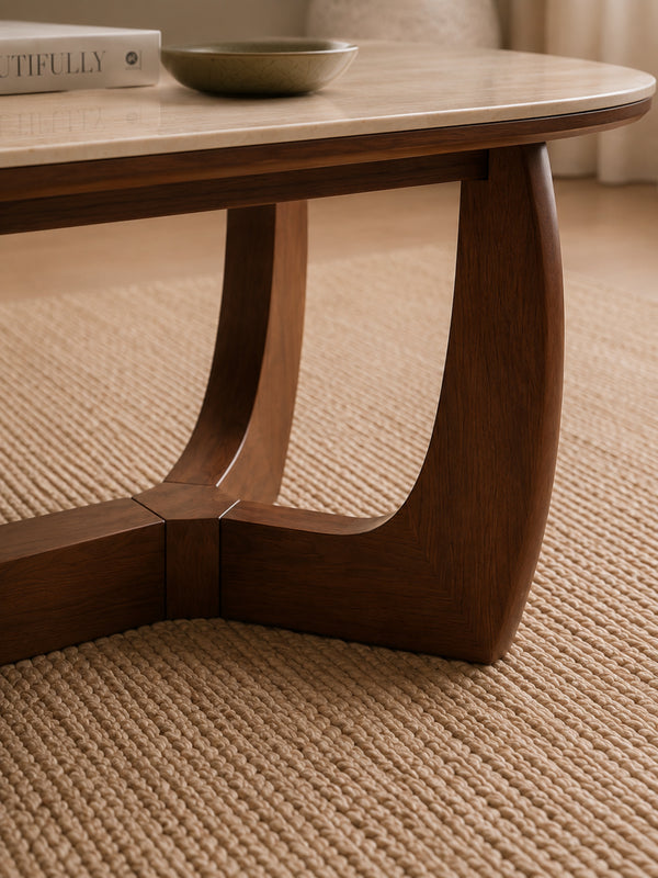 Portland Rectangular Coffee Table - Walnut Effect/Natural Stone - Living with Luxury