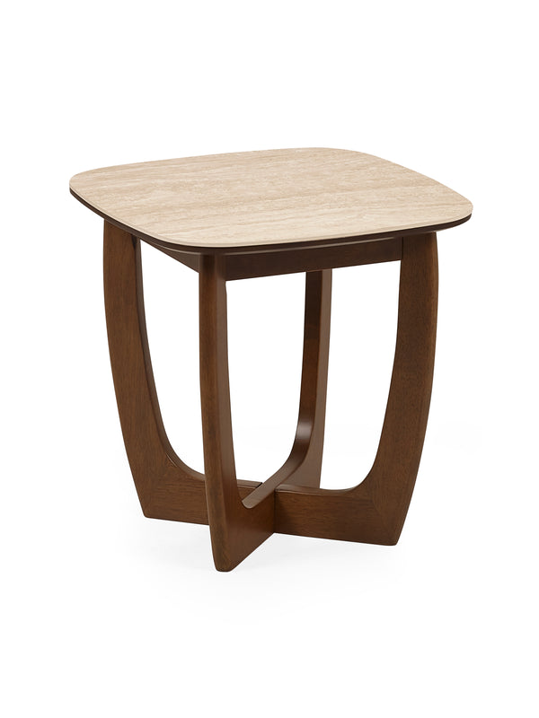 Portland Square Side Table - Walnut Effect/Natural Stone - Living with Luxury