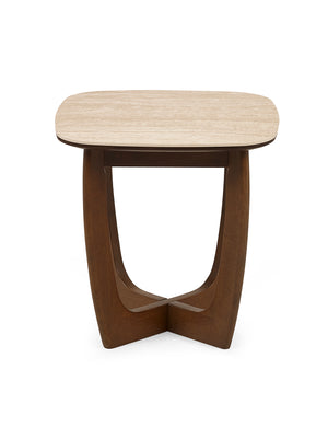 Portland Square Side Table - Walnut Effect/Natural Stone - Living with Luxury