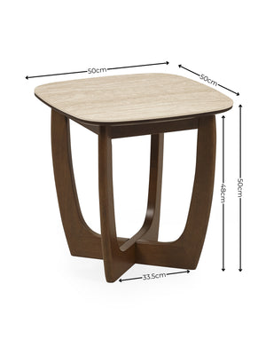 Portland Square Side Table - Walnut Effect/Natural Stone - Living with Luxury