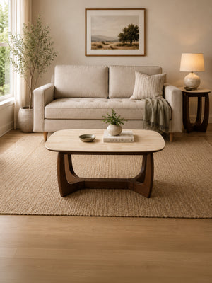 Portland Square Side Table - Walnut Effect/Natural Stone - Living with Luxury