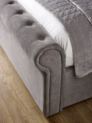 Ravello Grey Chenille Upholstered 150cm Kingsize Bed with 2 Drawers - Living with Luxury