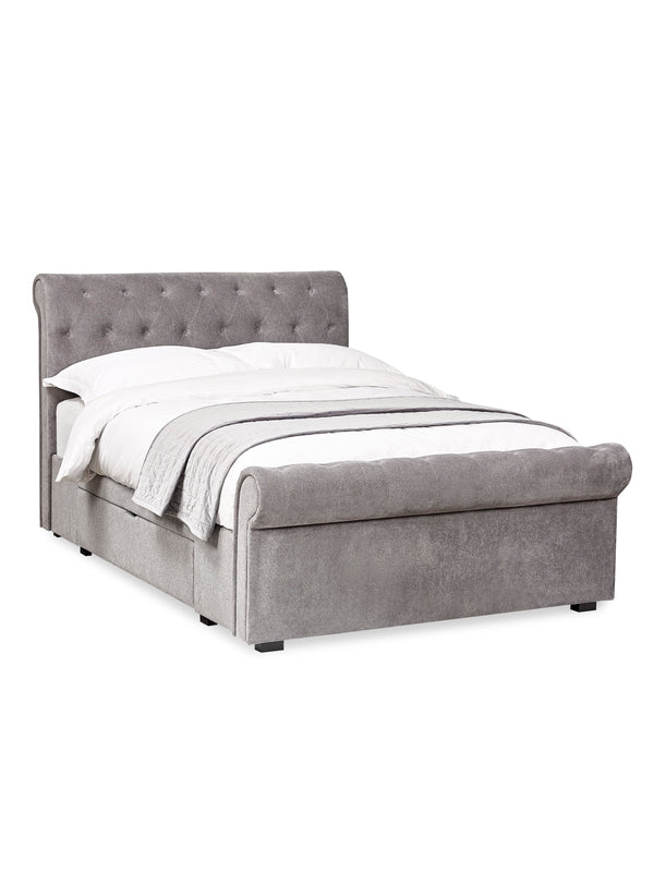 Ravello Grey Chenille Upholstered 150cm Kingsize Bed with 2 Drawers - Living with Luxury