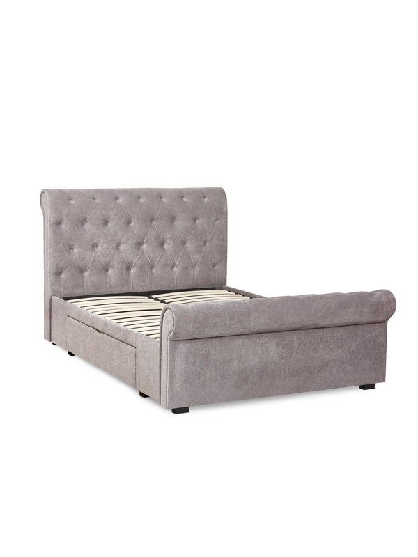 Ravello Grey Chenille Upholstered 150cm Kingsize Bed with 2 Drawers - Living with Luxury
