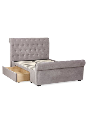 Ravello Grey Chenille Upholstered 150cm Kingsize Bed with 2 Drawers - Living with Luxury
