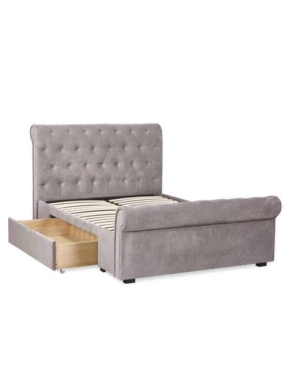 Ravello Grey Chenille Upholstered 150cm Kingsize Bed with 2 Drawers - Living with Luxury