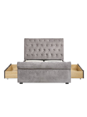 Ravello Grey Chenille Upholstered 150cm Kingsize Bed with 2 Drawers - Living with Luxury