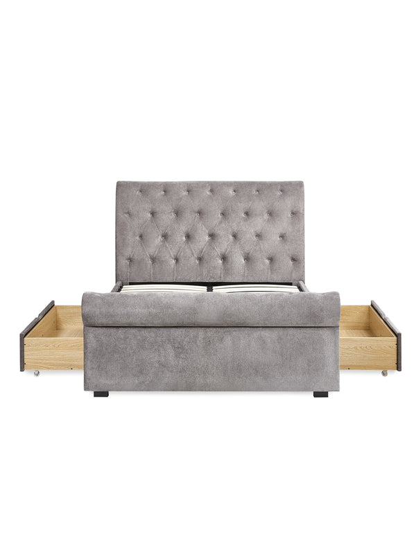 Ravello Grey Chenille Upholstered 150cm Kingsize Bed with 2 Drawers - Living with Luxury