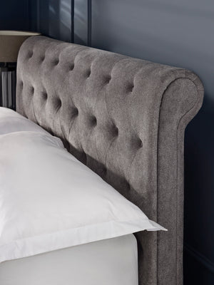 Ravello Grey Chenille Upholstered 150cm Kingsize Bed with 2 Drawers - Living with Luxury