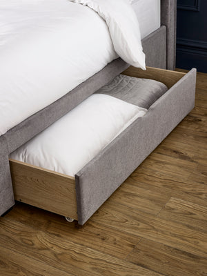 Ravello Grey Chenille Upholstered 150cm Kingsize Bed with 2 Drawers - Living with Luxury