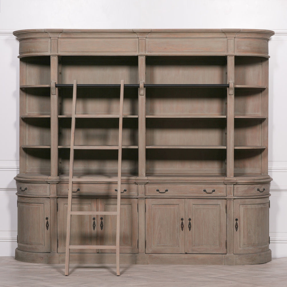 Extra Large Wooden Double Bookcase with Ladder – view 1