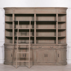 Extra Large Wooden Double Bookcase with Ladder – view 1