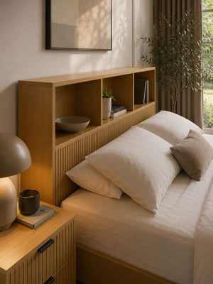 Sia Bookcase Headboard Bed - Light Oak Effect, Double - Living with Luxury