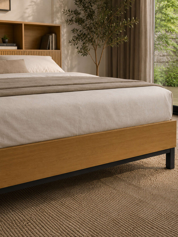 Sia Bookcase Headboard Bed - Light Oak Effect, Double - Living with Luxury